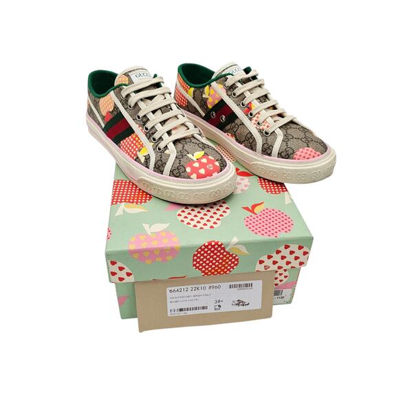 Gucci GG Supreme Canvas Tennis 1977 Sneaker Pink Red Apple Size 38.5 US 8.5 - Picture 2 of 11
